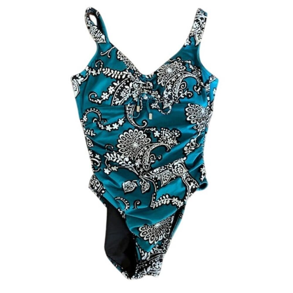 Magicsuit by Miraclesuit One-Piece Swimsuit – Teal & Black Paisley – Size M